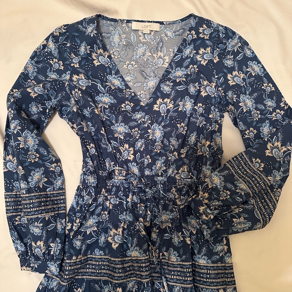 LOFT Floral Blue Prairie Print Maxi Dress XS/S